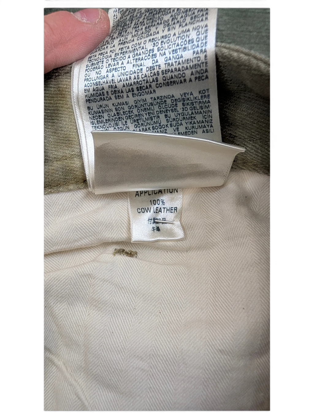 JAKE & IPI Diesel Thavar jeans with 100% cow leather application detail.