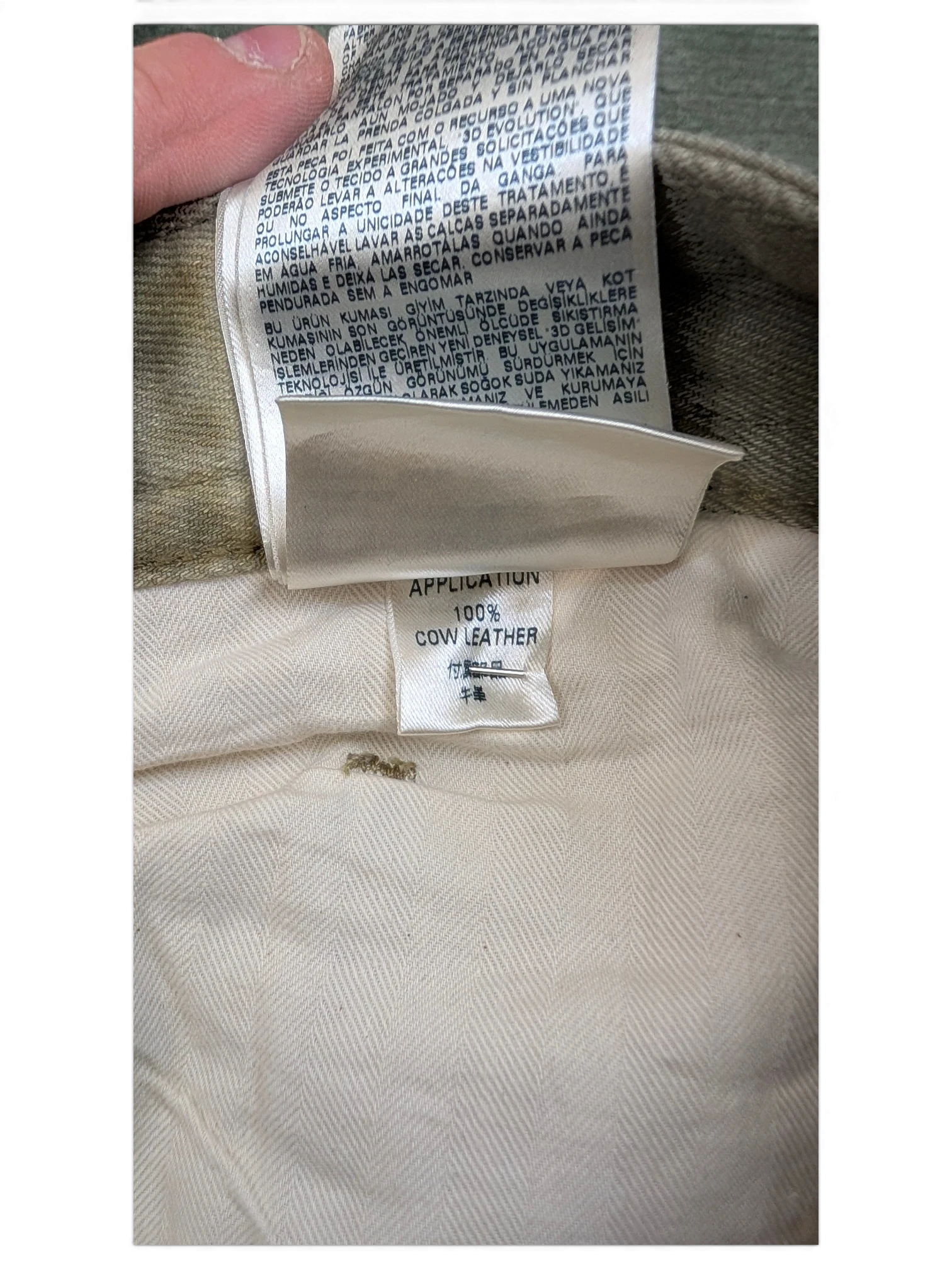 JAKE & IPI Diesel Thavar jeans with 100% cow leather application detail.