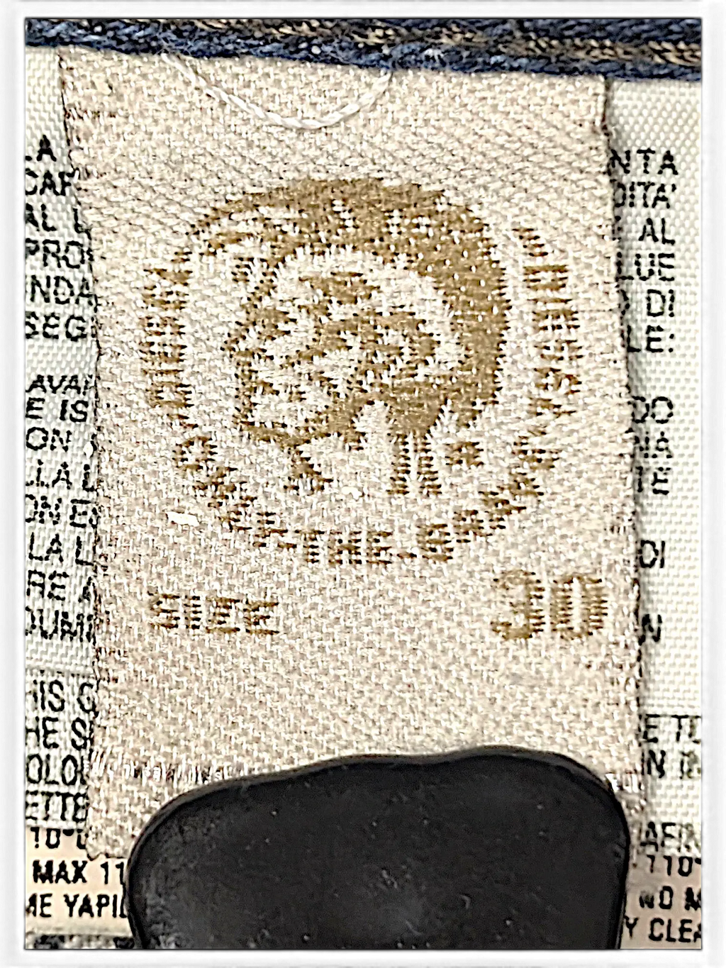 JAKE & IPI Diesel Vikerback jeans interior care label featuring the iconic mohawk logo and size 30 tag