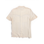 JAKE & IPI pre-owned Disorder Richmond beige short sleeve utility shirt with a stand collar and textured stripe pattern.