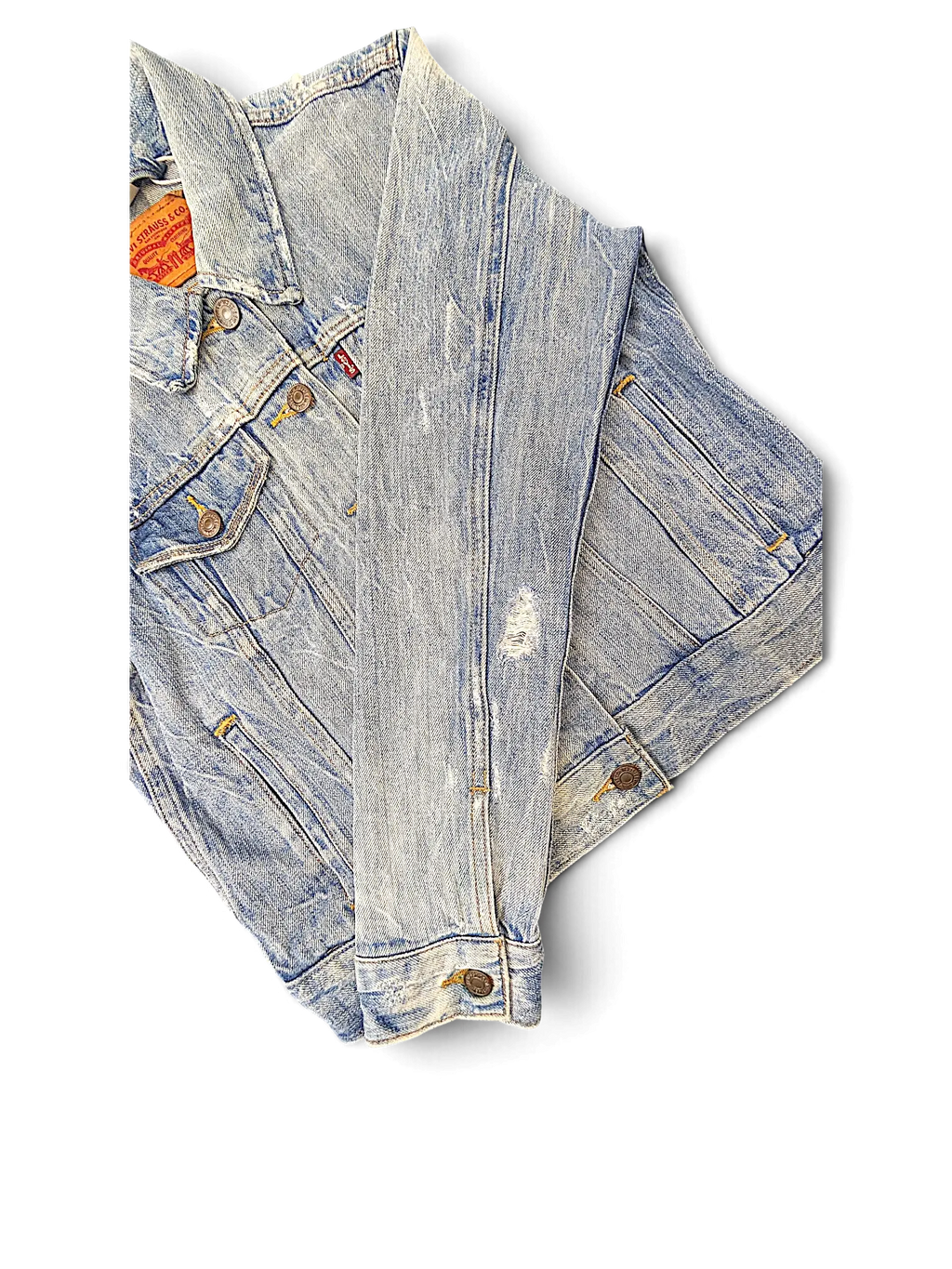JAKE & IPI light wash distressed denim jacket for girls with button-up front and classic collar