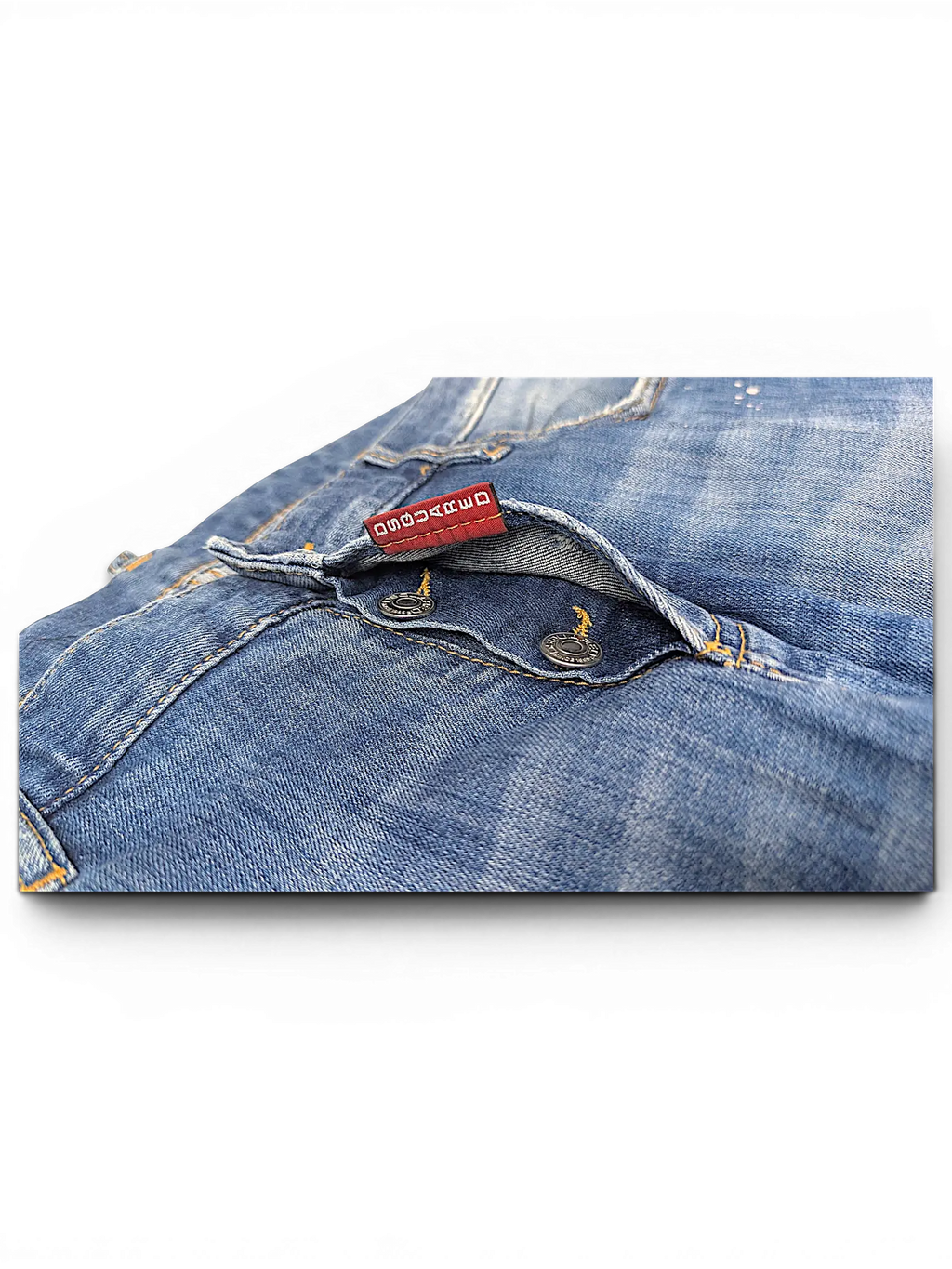 JAKE & IPI Dsquared2 blue denim jeans featuring a red logo tab on the coin pocket and classic button fly detail.