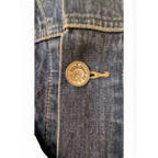 JAKE & IPI Ecko denim jacket with a metal button closure and tan stitching.
