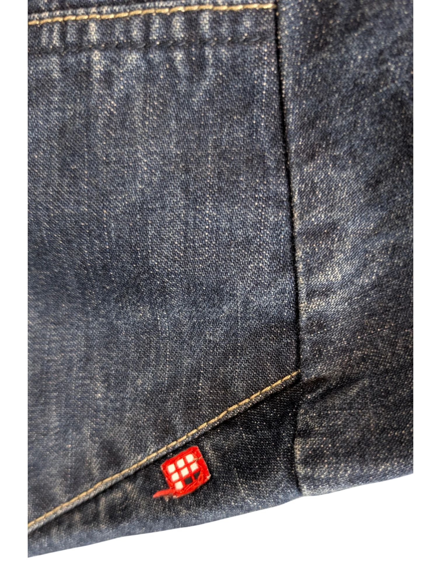 JAKE & IPI Ecko denim jacket in dark wash blue with red embroidered logo detail.