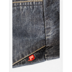 JAKE & IPI Ecko denim jacket in dark wash blue with red embroidered logo detail.