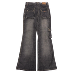 JAKE & IPI Davis Model flared jeans in dark wash denim with cargo pockets and button closure. Size W31 L32.
