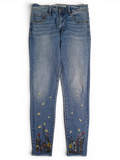JAKE & IPI Amisu skinny jeans in light blue denim with floral embroidery at the ankles and raw hem