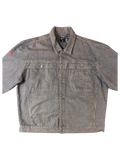 JAKE & IPI A.C.P grey denim jacket with red accent on sleeve and chest pocket detail.