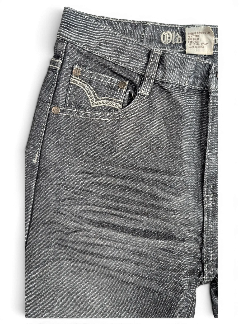 JAKE & IPI Old Skool grey denim jeans with whiskering detail and coin pocket