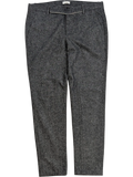 JAKE & IPI grey mélange wool blend flannel tailored trousers with a subtle taper and zip fly.