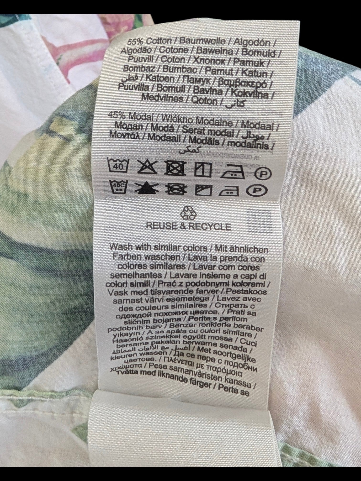 JAKE & IPI Selected Homme Hawaiian shirt fabric care label showing 55% cotton and 45% modal blend composition