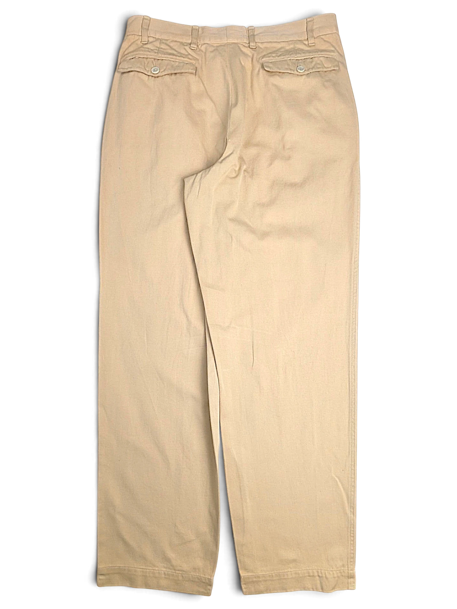 JAKE & IPI pre-owned Hilton Boutique beige pleated trousers with a tailored waistband and buttoned back pockets
