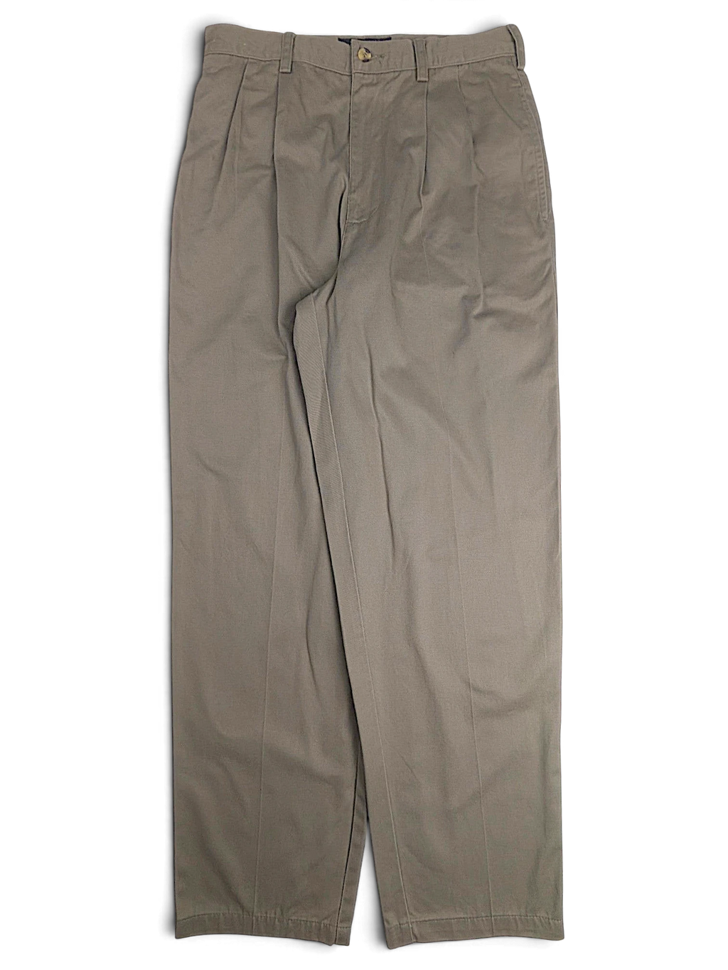 JAKE & IPI pre-owned Jeanswest light grey taupe cotton pleated trousers with a relaxed easy fit cut.