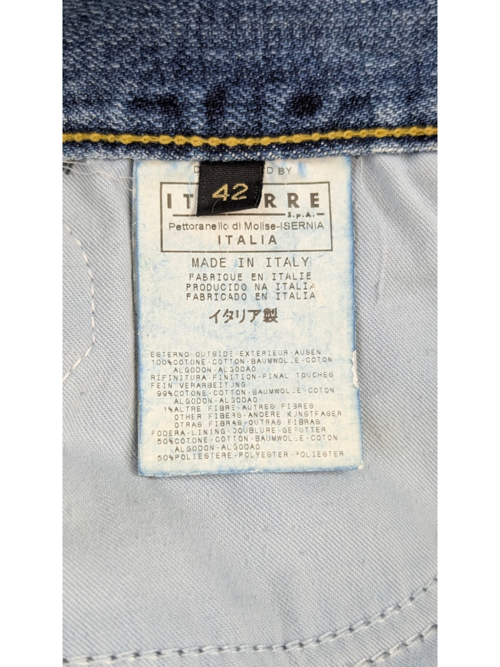 JAKE & IPI Just Cavalli blue denim mini skirt with patchwork, rhinestones, and graphic details. Y2K era, IT 42.