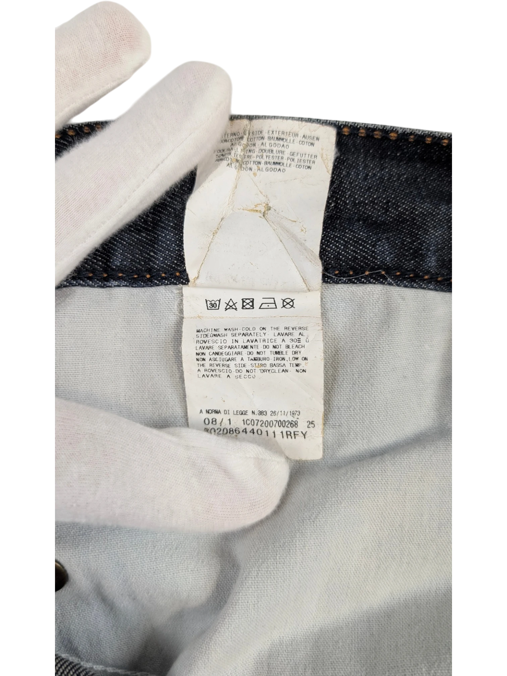 JAKE & IPI Just Cavalli distressed straight-leg jeans in medium-wash blue denim with contrast tobacco stitching and leather logo patch.