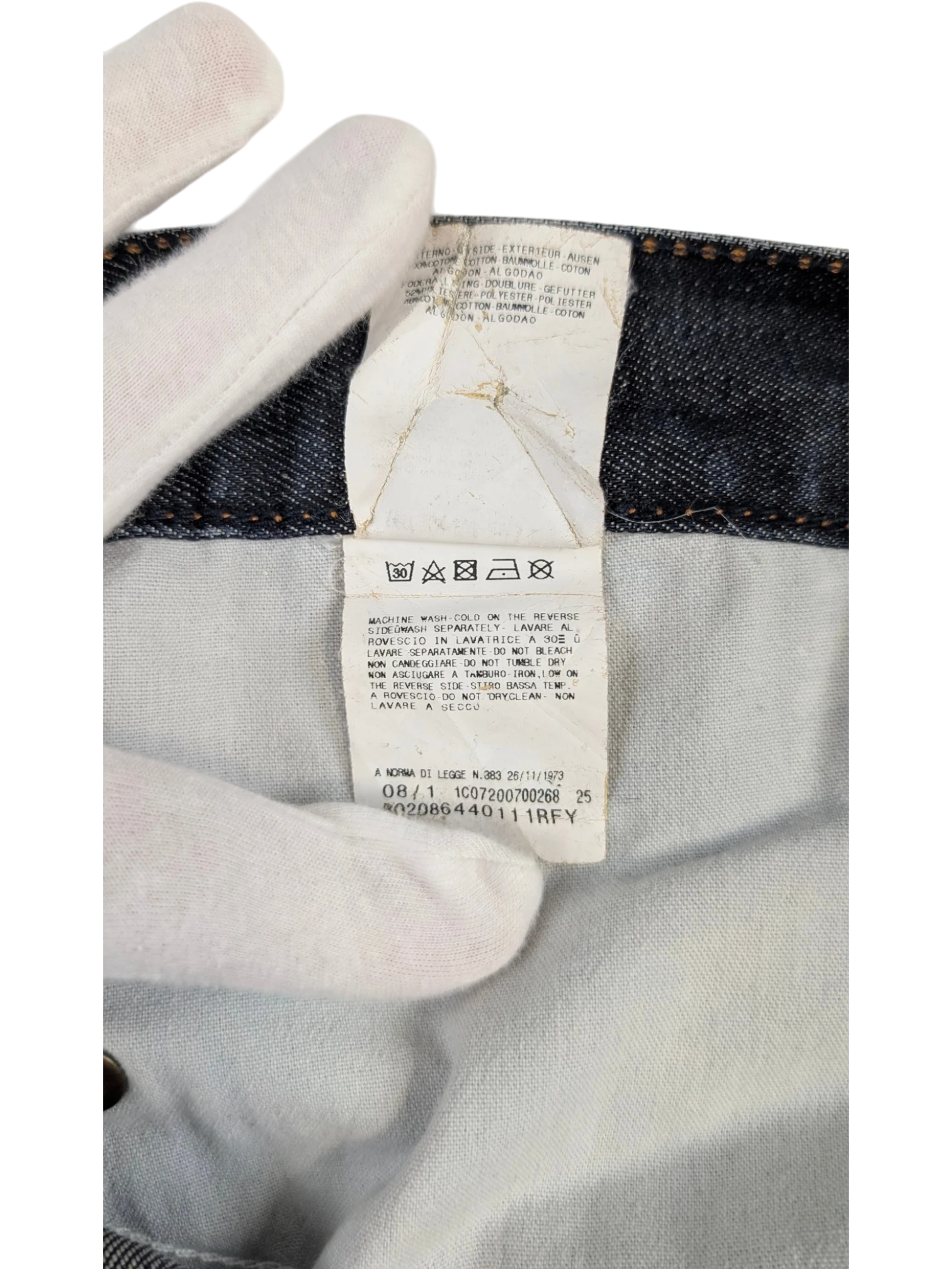 JAKE & IPI Just Cavalli distressed straight-leg jeans in medium-wash blue denim with contrast tobacco stitching and leather logo patch.