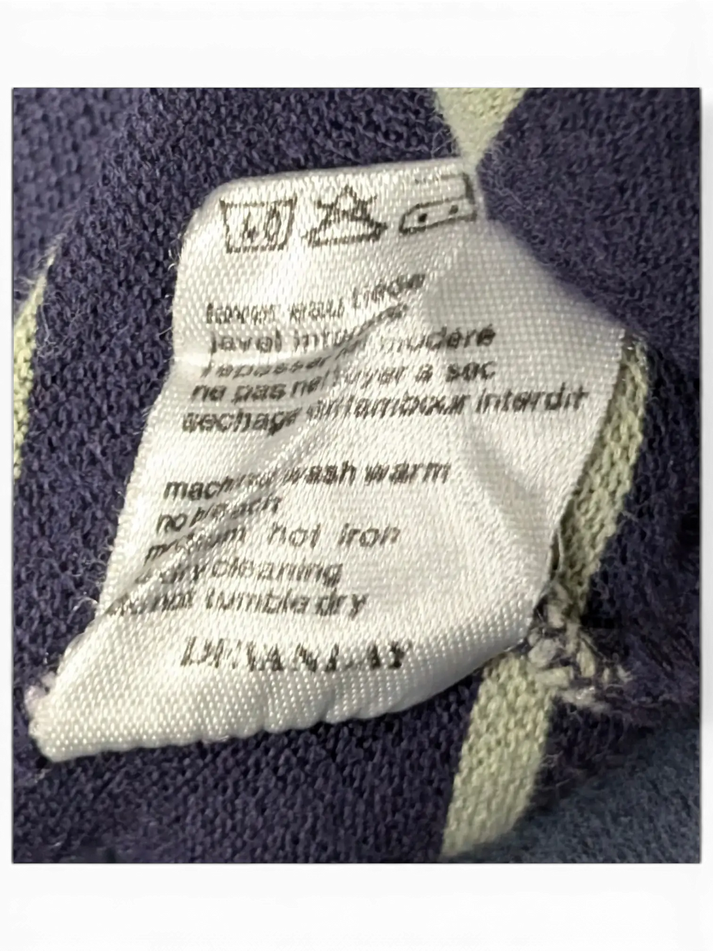JAKE & IPI pre-owned Lacoste navy and beige striped polo shirt care label detail
