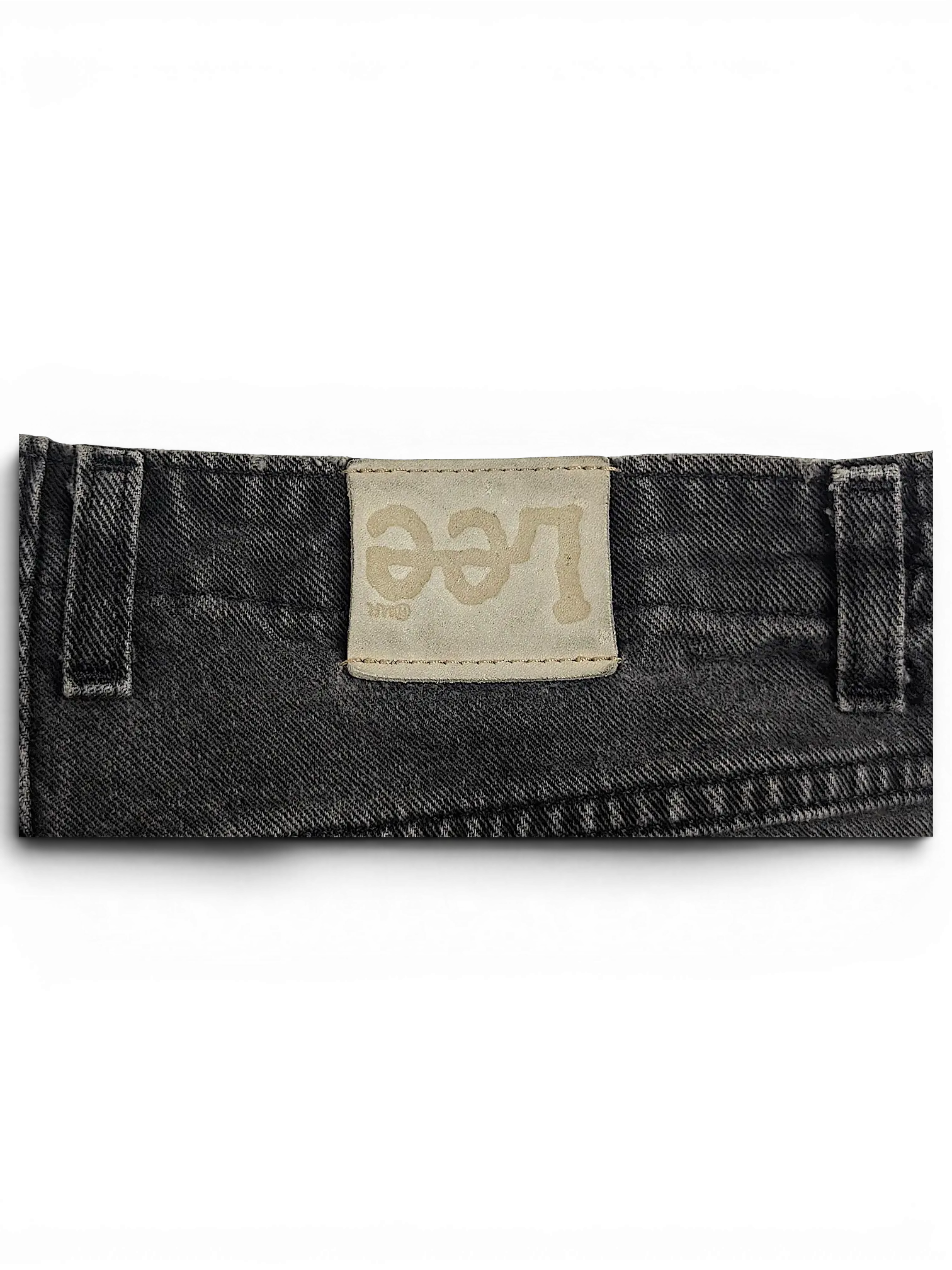 JAKE & IPI Lee stretch waist jeans in charcoal grey denim featuring a branded leather back patch and belt loops