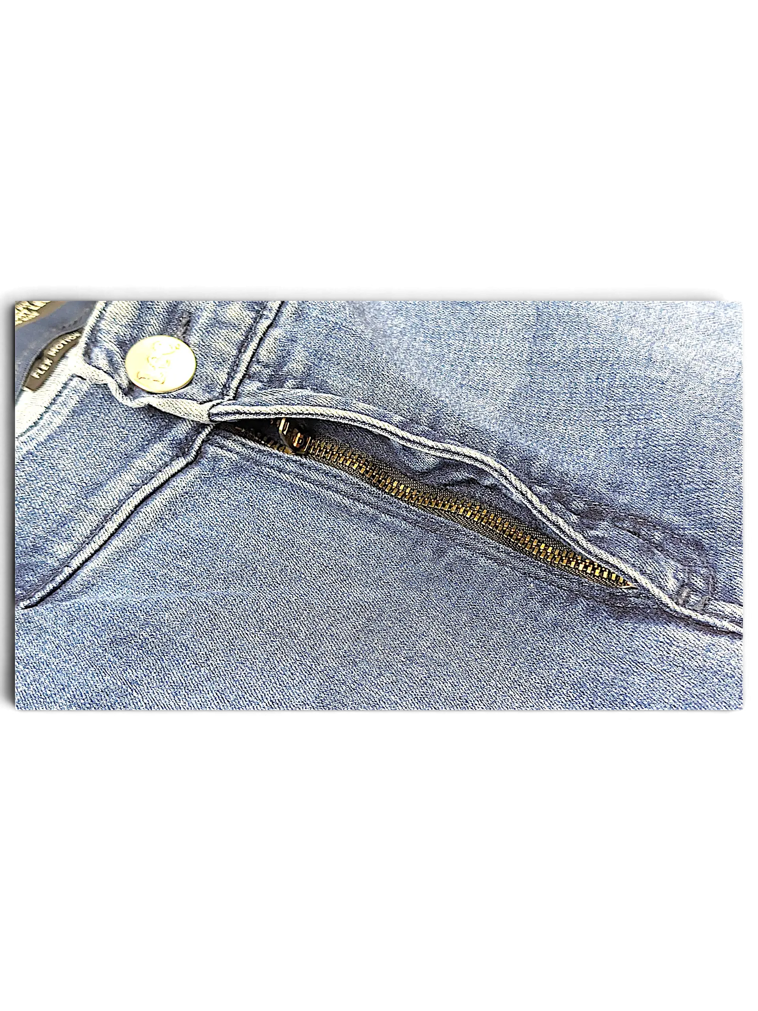 JAKE & IPI Lee Plus regular fit mid-rise blue denim jeans featuring a metal button and zipper fly closure.