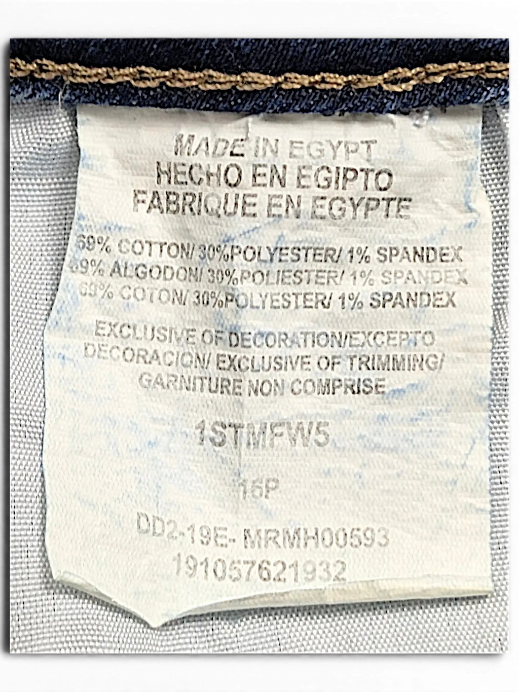 JAKE & IPI Lee Riders midrise straight jeans fabric care label showing cotton polyester and spandex blend
