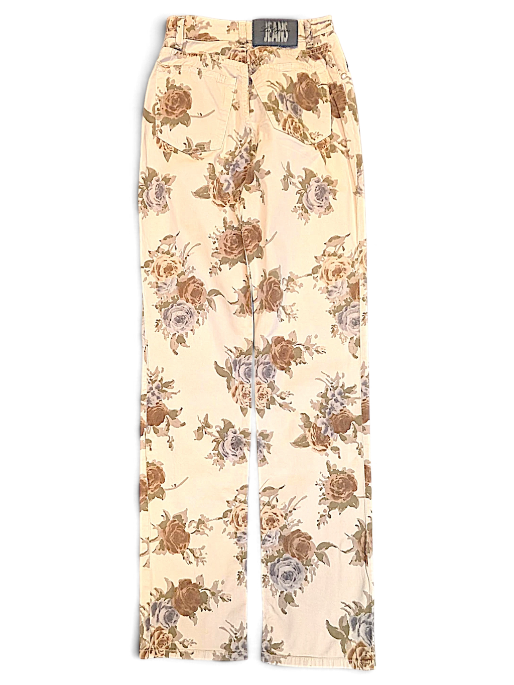 JAKE & IPI pre-owned Les Copains beige trousers featuring a tonal floral pattern and slim straight-leg silhouette.