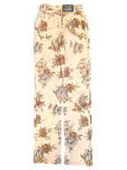 JAKE & IPI pre-owned Les Copains beige trousers featuring a tonal floral pattern and slim straight-leg silhouette.