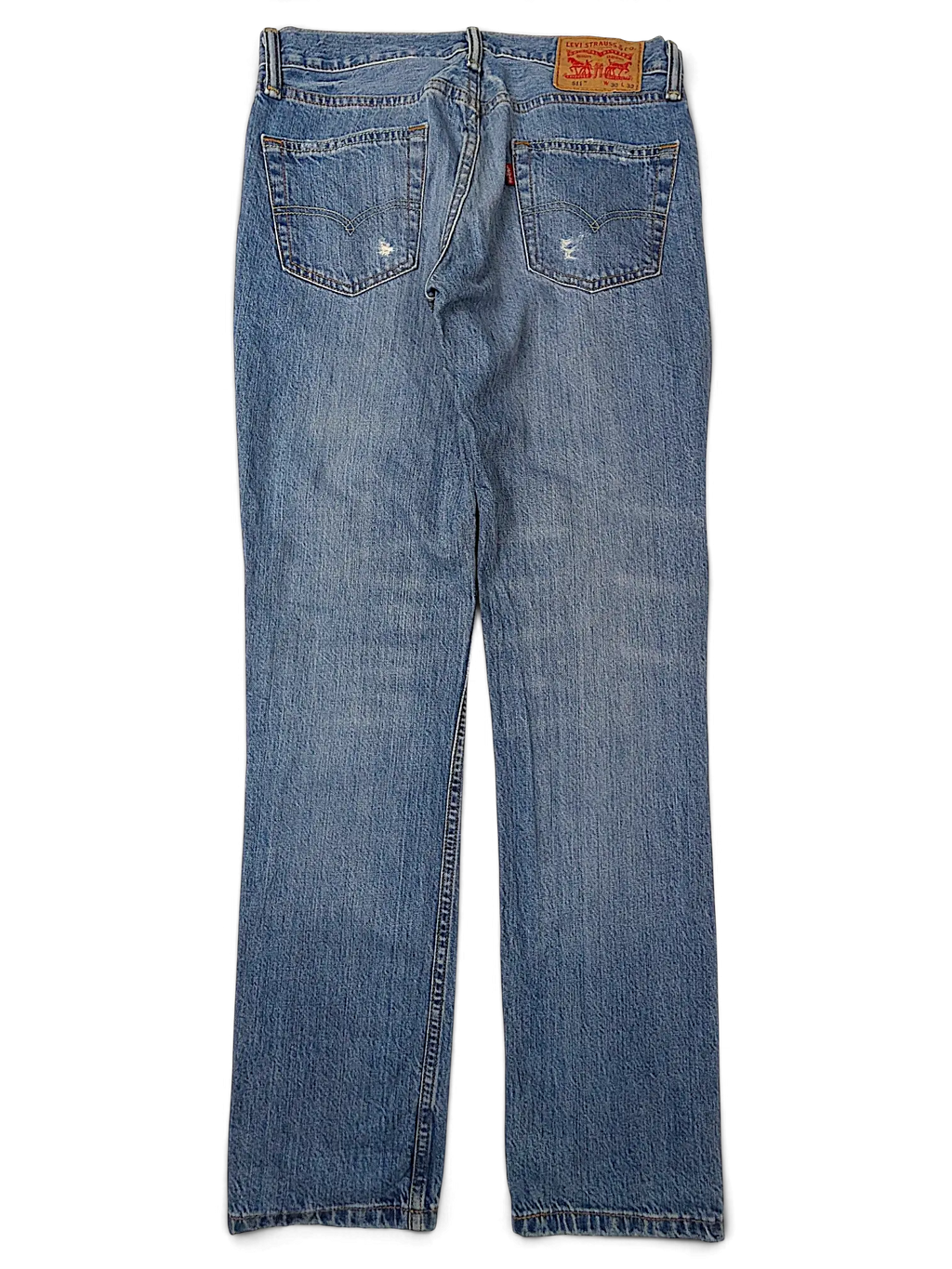 JAKE & IPI Levi's 511 slim fit blue denim jeans with distressed back pockets and leather patch