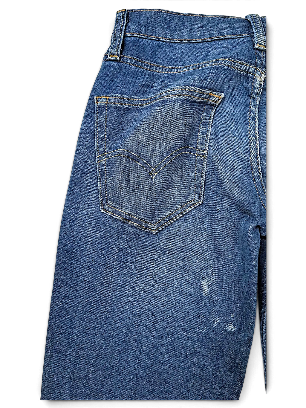JAKE & IPI Levi's 514 blue denim jeans featuring a classic back pocket with signature arcuate stitching.