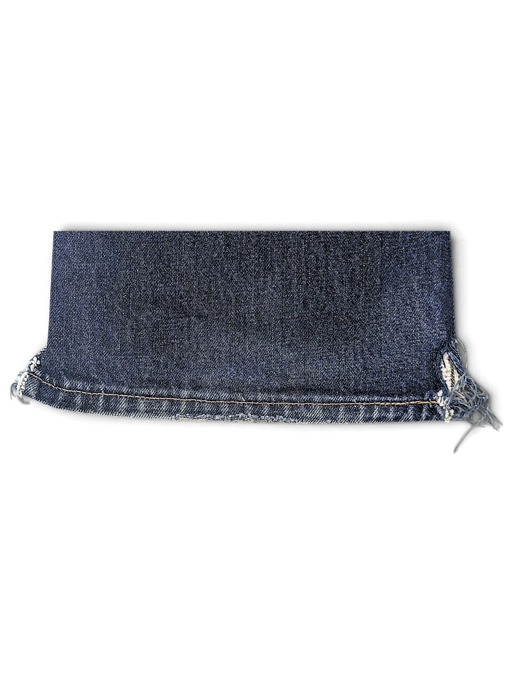 JAKE & IPI Levi's 555 dark blue denim jeans featuring a distressed frayed hem detail on the leg opening.