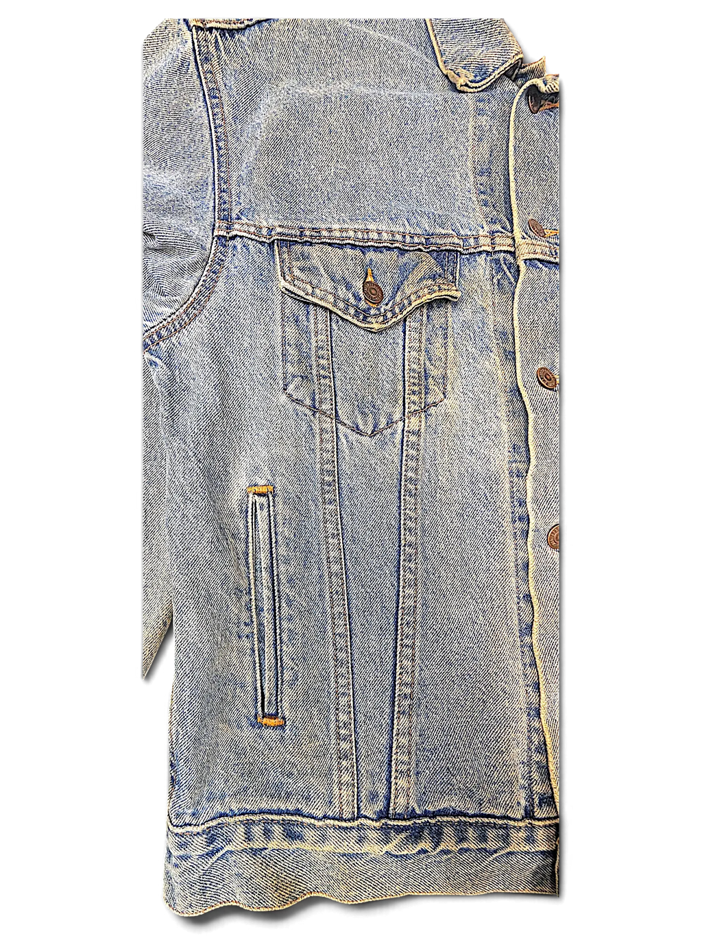 JAKE & IPI Levi's Strauss light wash denim jacket with a distressed finish and classic button-up chest pockets