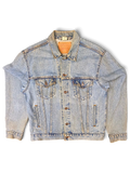 JAKE & IPI vintage Levi's Strauss light wash distressed denim jacket with button-up front and dual chest pockets.