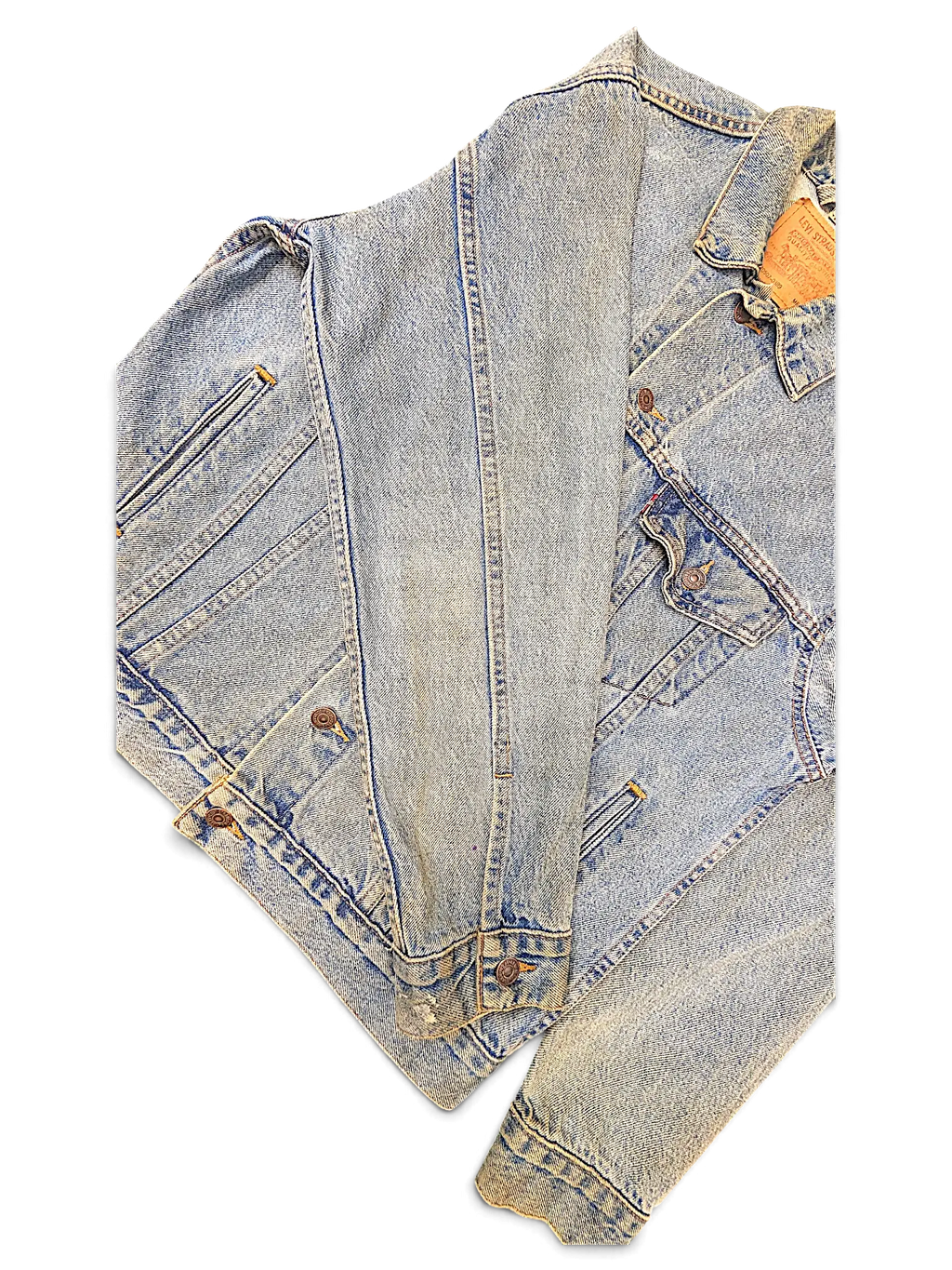 JAKE & IPI Levi's Strauss distressed light wash denim jacket with vintage dirty finish and metal button closures