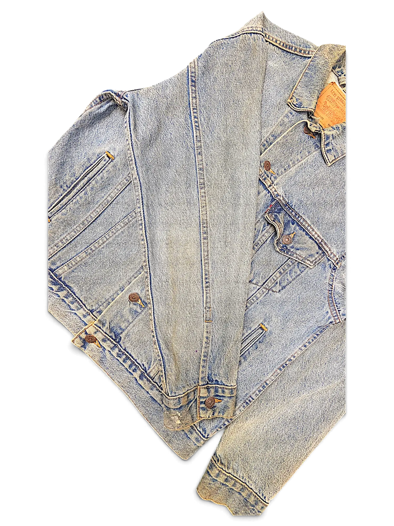 JAKE & IPI Levi's Strauss distressed light wash denim jacket with vintage dirty finish and metal button closures