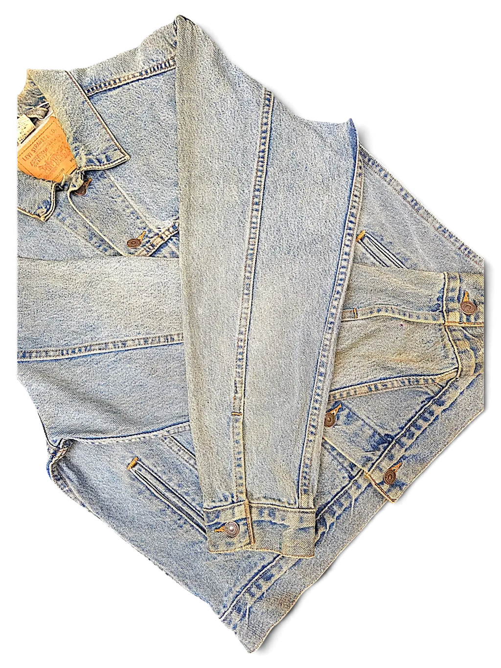 JAKE & IPI vintage Levi's Strauss distressed light wash denim jacket with classic button-up front and collar
