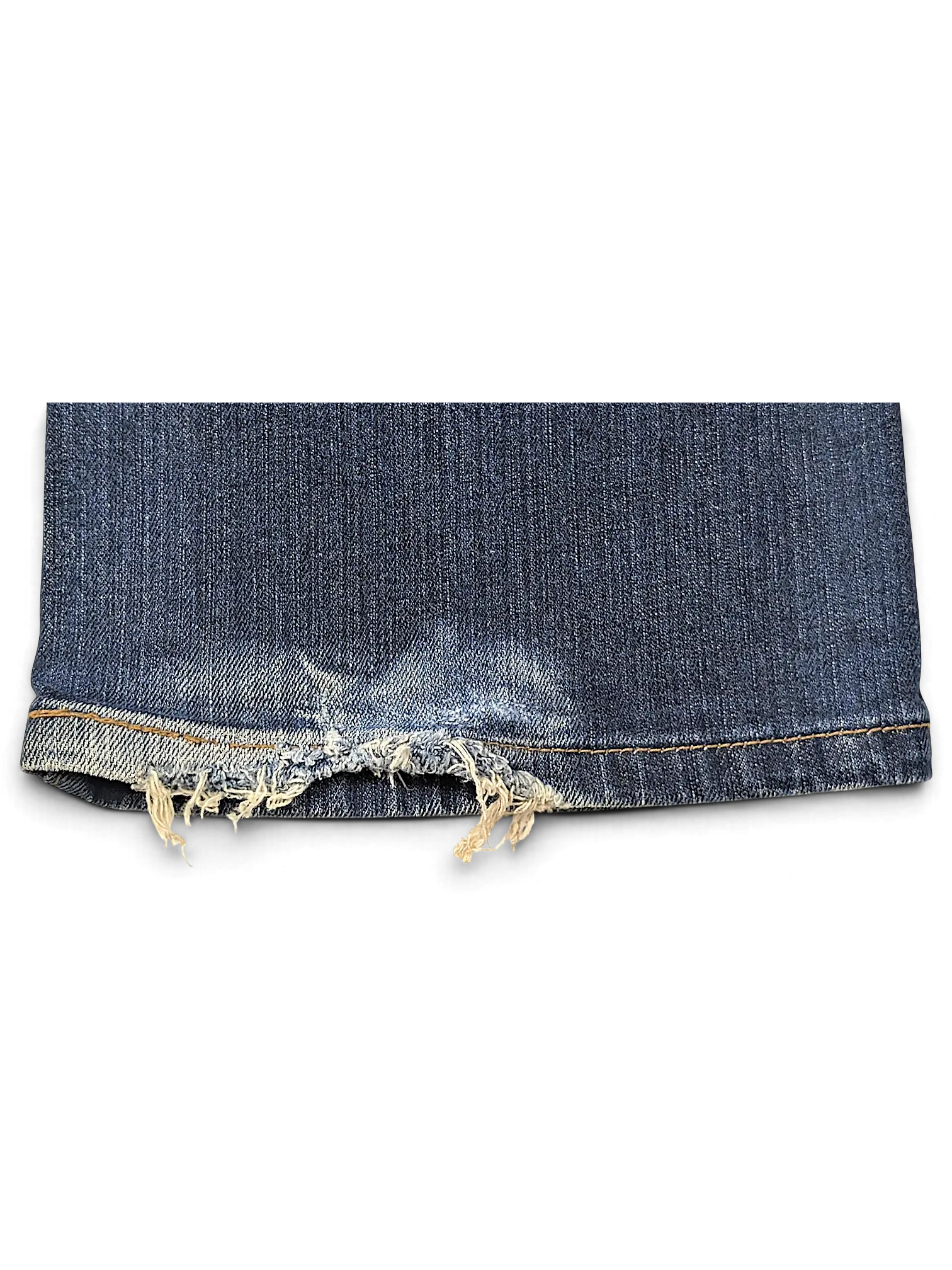 JAKE & IPI Levi's Contour Boot Jeans featuring a dark blue denim wash with distressed frayed hems