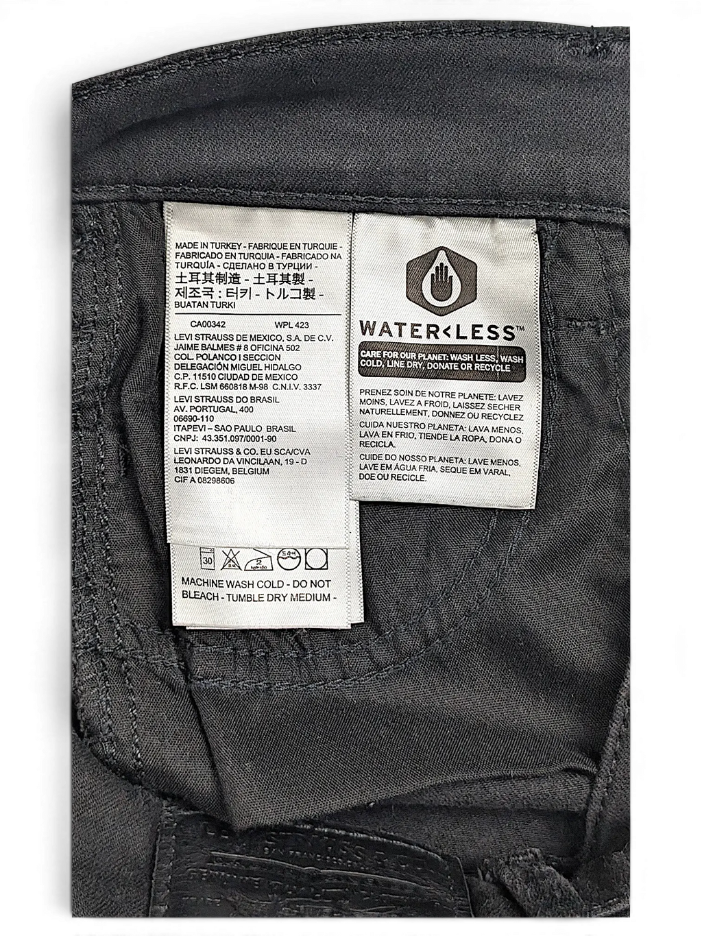 JAKE & IPI Levi's 710 Super Skinny jeans interior care and origin label in black denim