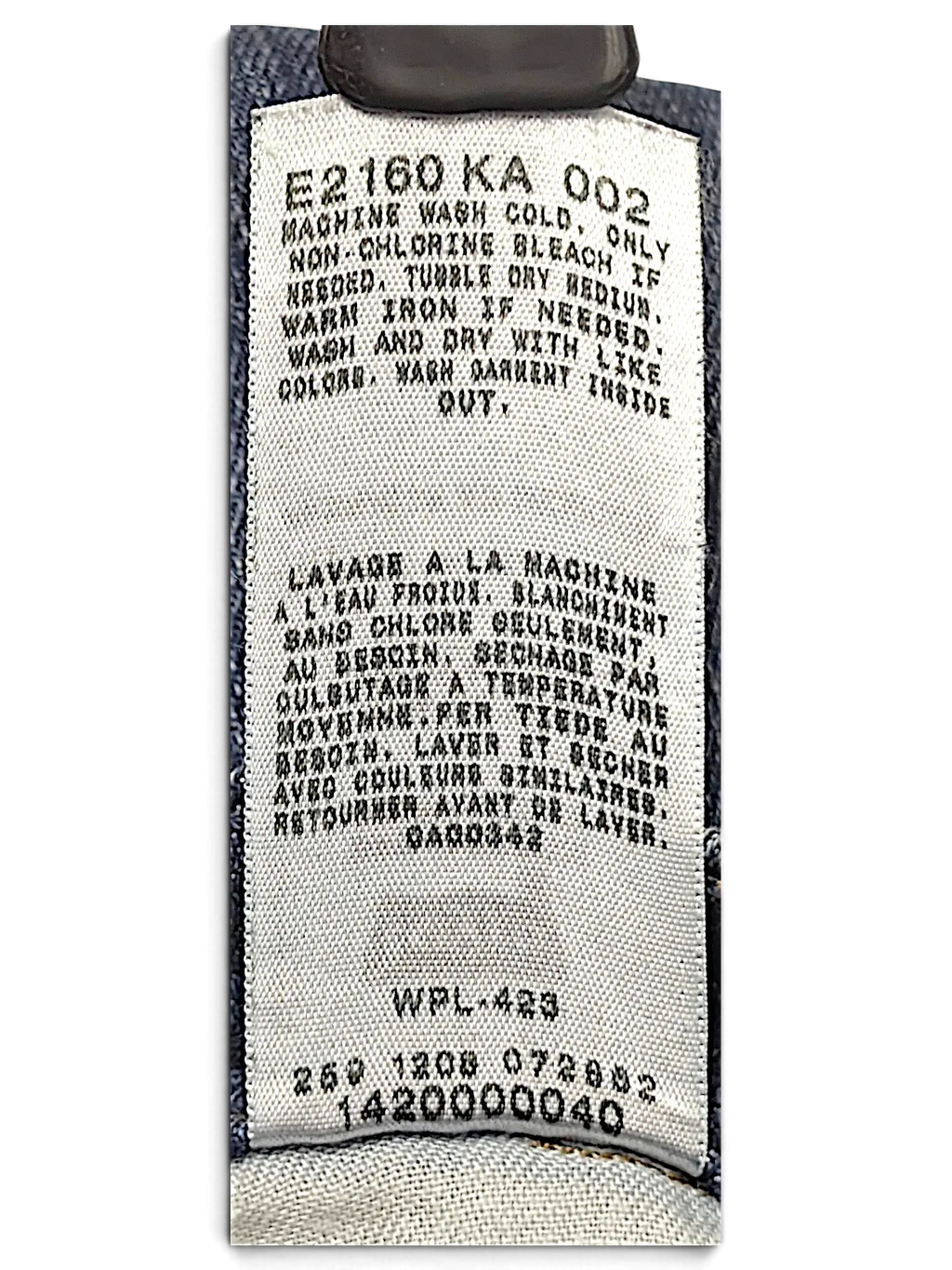 JAKE & IPI Levi's Contour Boot Jeans care label with washing instructions and product details on dark blue denim