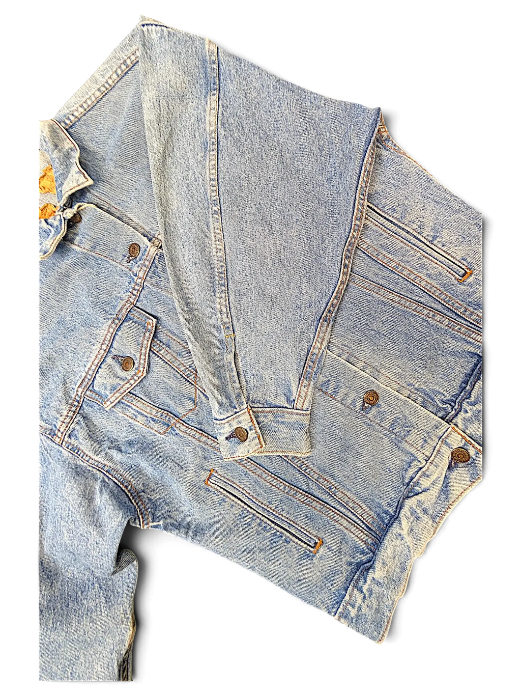JAKE & IPI vintage light wash denim jacket with classic button-up front and chest pockets