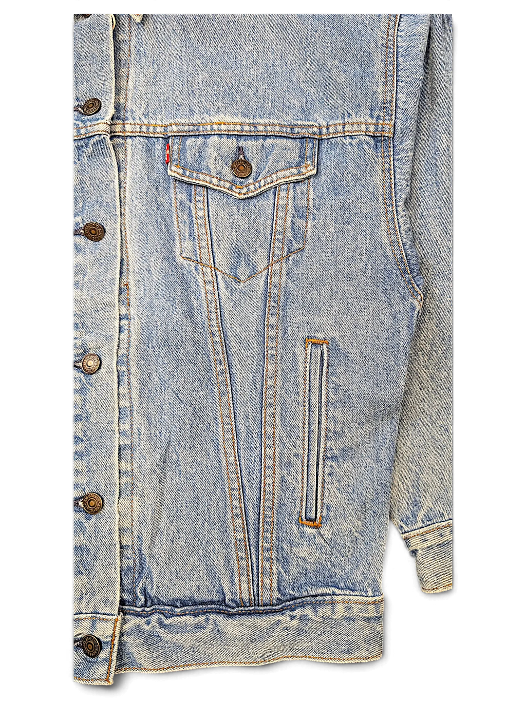 JAKE & IPI vintage light wash denim jacket with button-down front and chest pocket detail