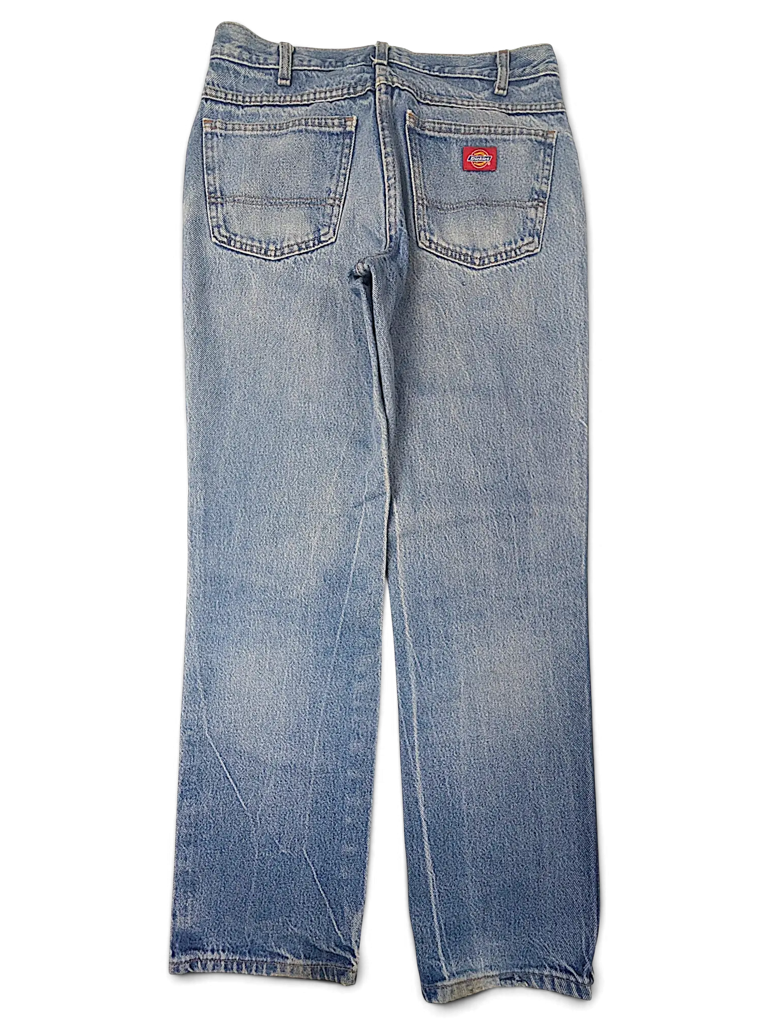 JAKE & IPI vintage light wash blue denim Dickies jeans with classic five-pocket construction and back logo patch