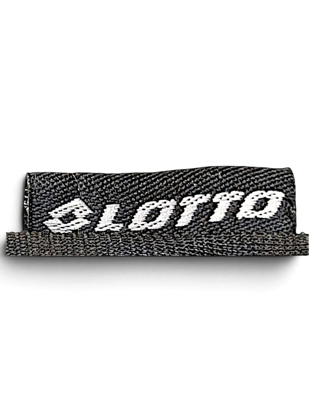 JAKE & IPI black Lotto brand clothing label with white embroidered logo text