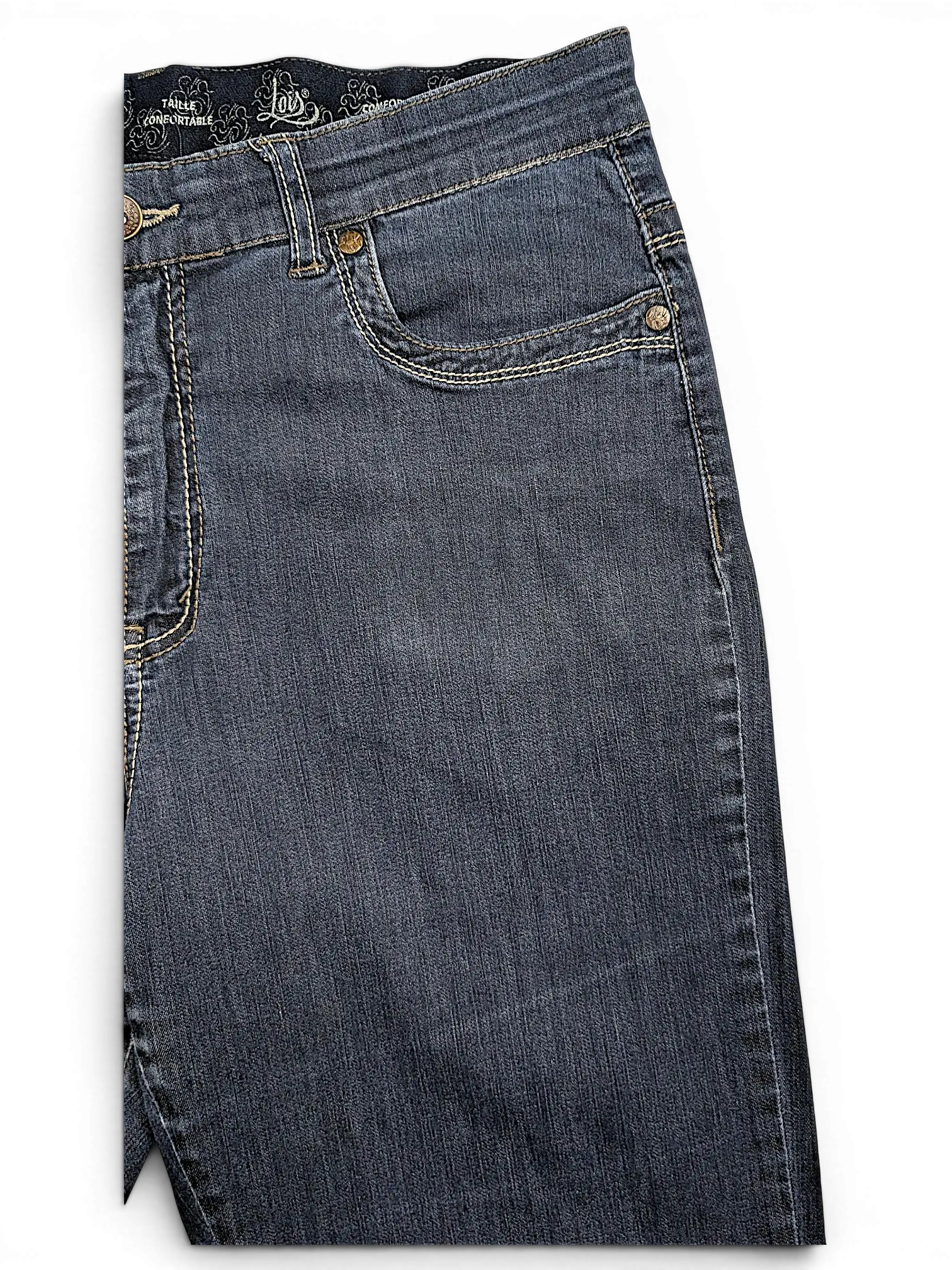 JAKE & IPI Lois Jane dark blue denim jeans with a comfort waist and contrast stitching
