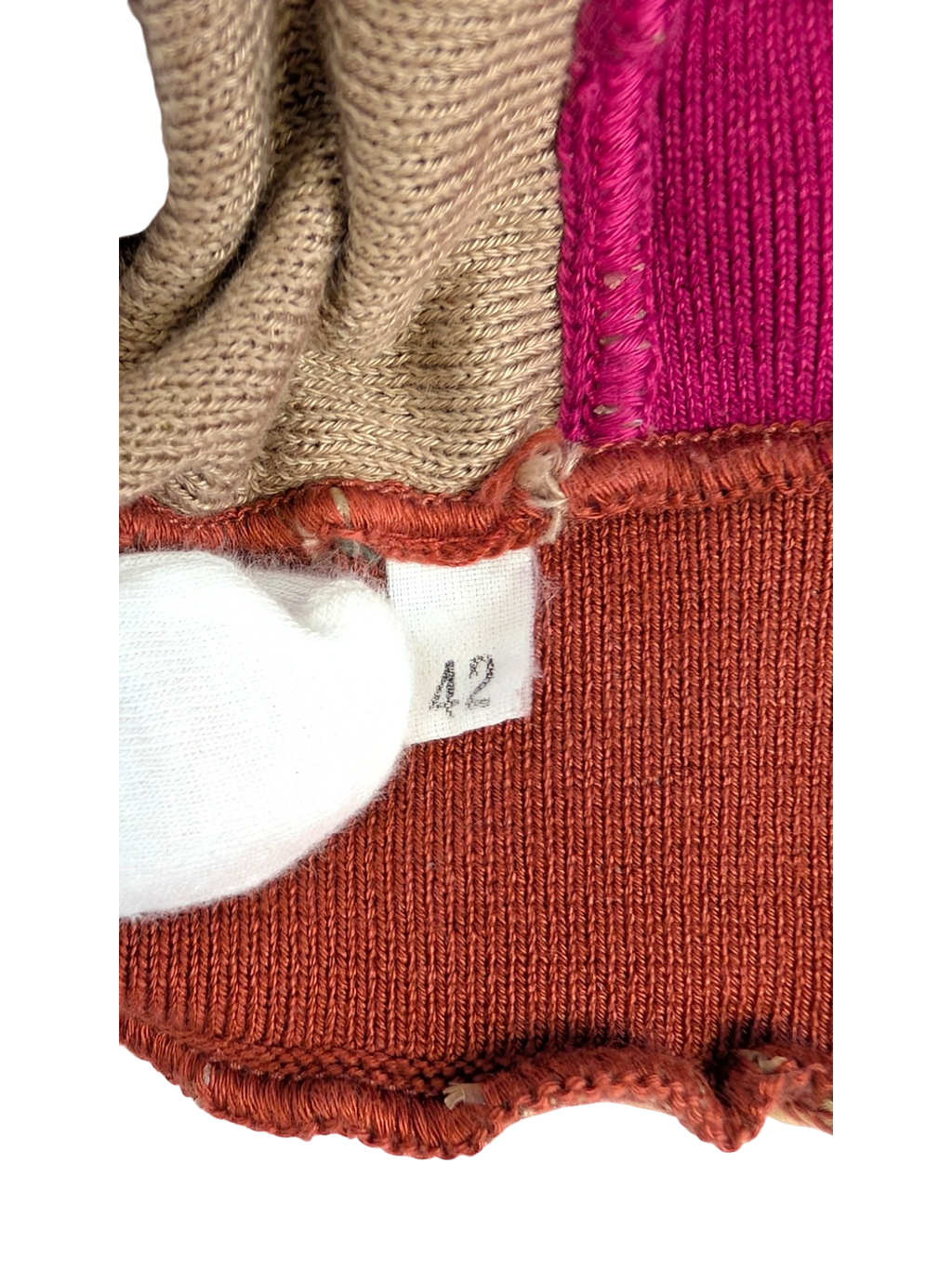 JAKE & IPI M Missoni chevron stripe dress in pink, beige, and rust. Size IT 42. Cotton and linen blend.