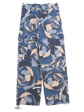 JAKE & IPI Maliparmi blue floral print cargo pants with drawstring ankles and button flap pockets.