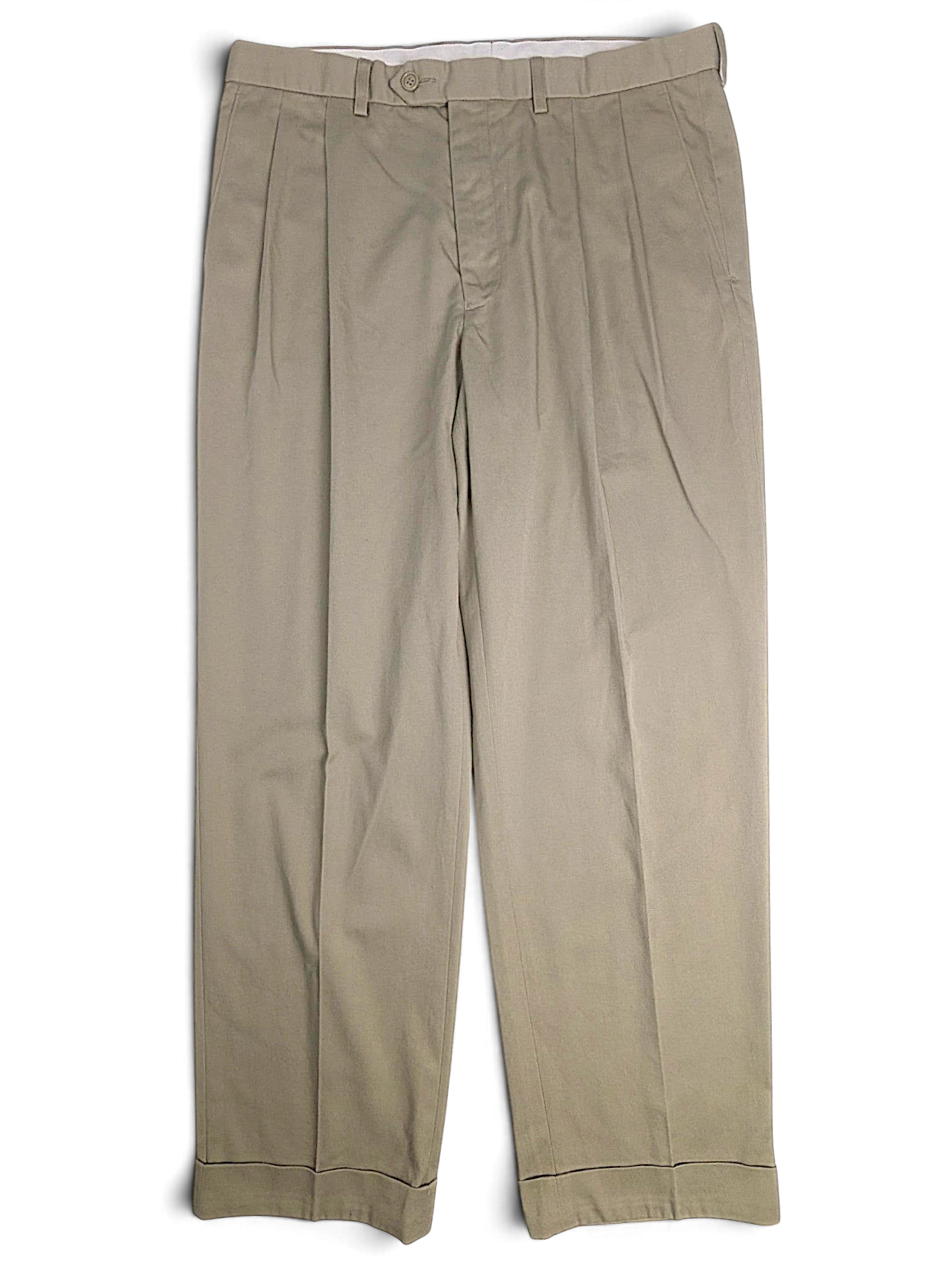 JAKE & IPI Marks & Spencer beige pleated trousers in a cotton-blend fabric with a straight leg cut.