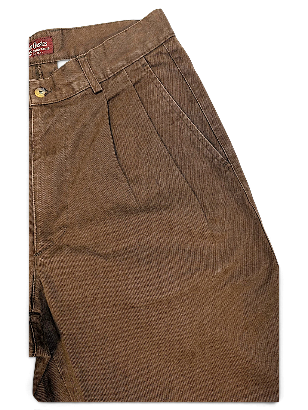 JAKE & IPI Marlboro Classics brown cotton chino trousers with pleated front detail and button closure