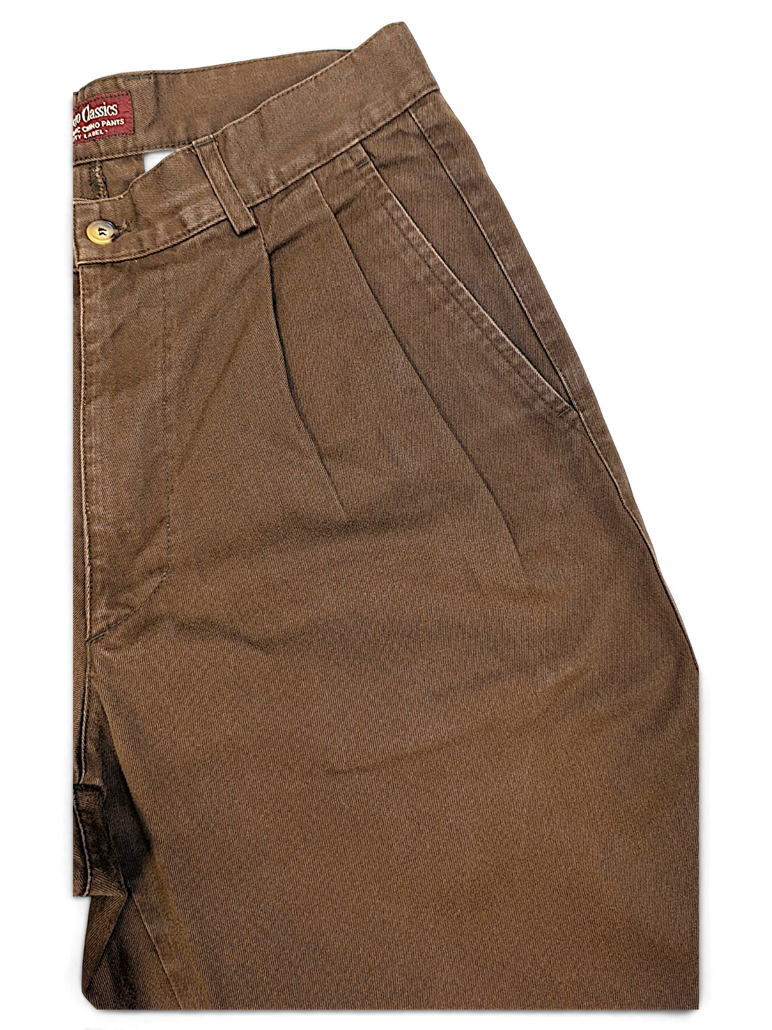 JAKE & IPI Marlboro Classics brown cotton chino trousers with pleated front detail and button closure