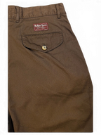 JAKE & IPI Marlboro Classics brown cotton chino trousers featuring a rear buttoned pocket and branded patch.