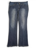 JAKE & IPI Maurices straight leg jeans in medium wash denim with contrast stitching and fading details.