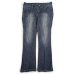 JAKE & IPI Maurices straight leg jeans in medium wash denim with contrast stitching and fading details.
